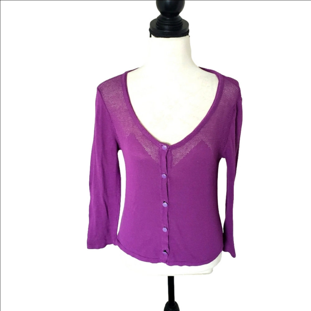 💜Nathalie chaize 🇨🇵french designer purple cardigan cottonmesh size XSMALL 💜